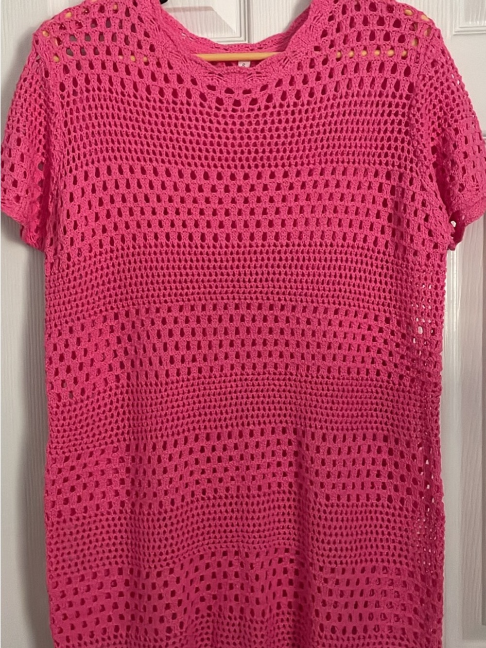 Women's Pink Crochet Short-Sleeve Top